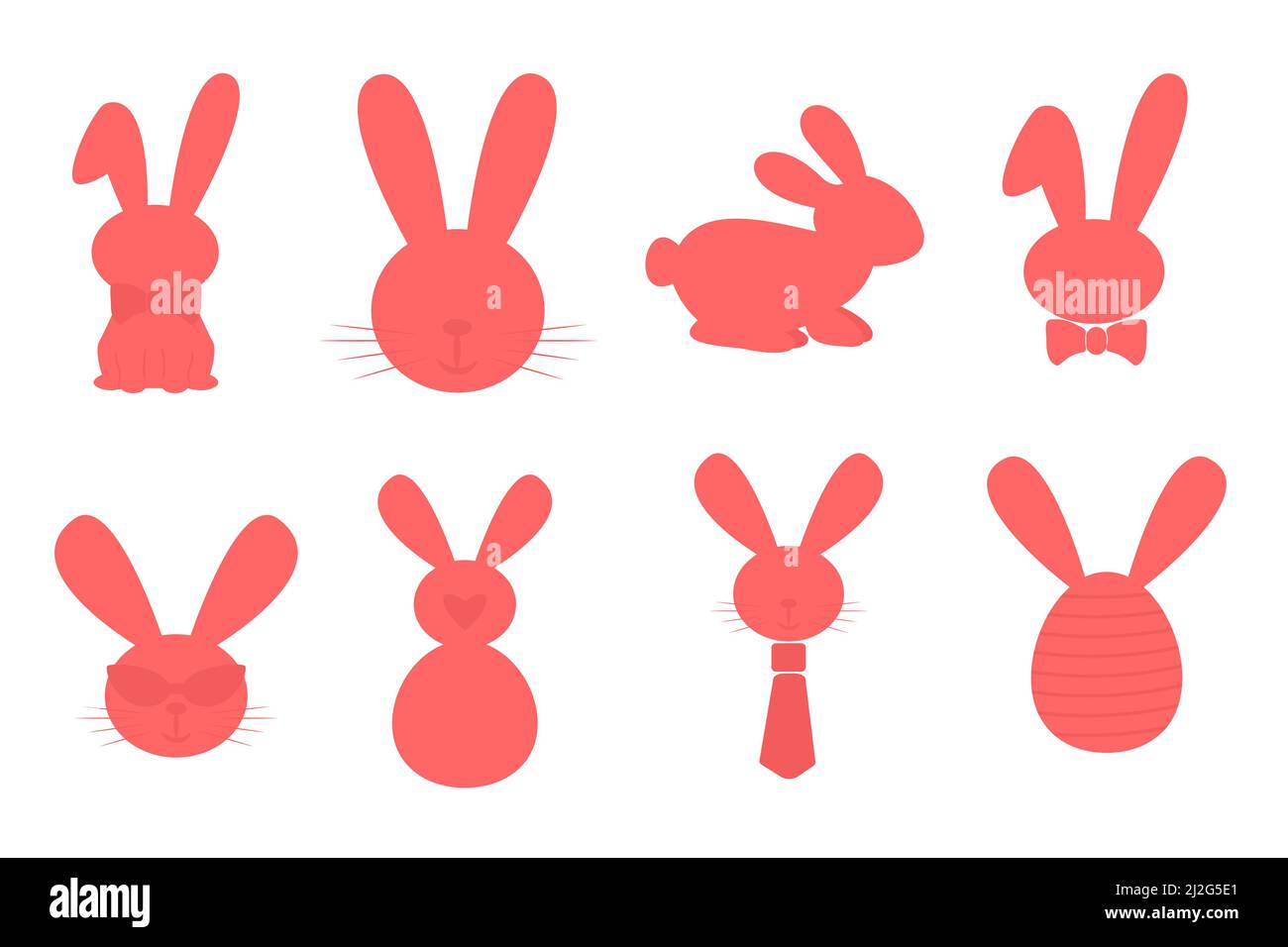 Easter Bunny Silhouette decorations set. Easter holiday festive elements. Vector illustration Stock Vector