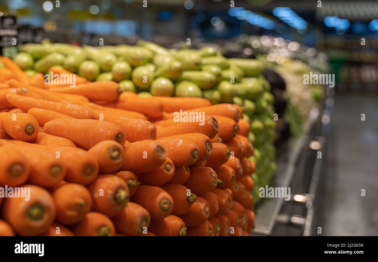 Fresh Fruits and vegetables kept for sale in the fresh section at a