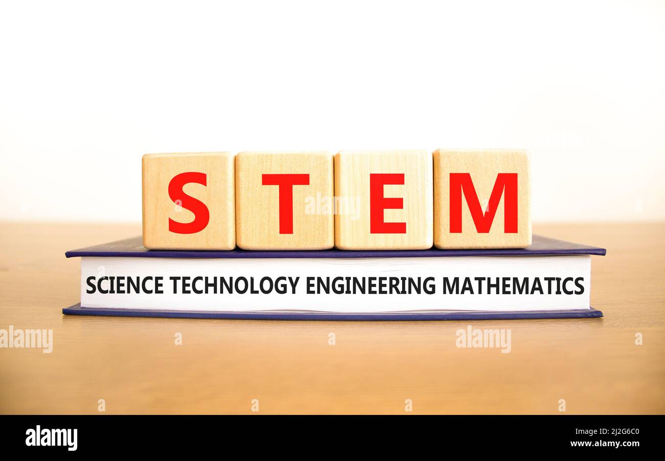 STEM science technology engineering mathematics symbol. Words STEM science technology engineering mathematics on white background. Business STEM scien Stock Photo