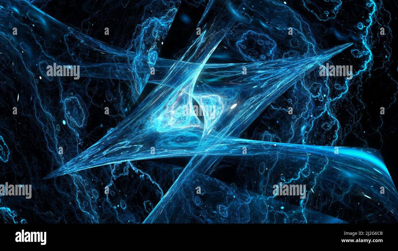Blue glowing futuristic fractal quantum technology, computer generated abstract background, 3D rendering Stock Photo