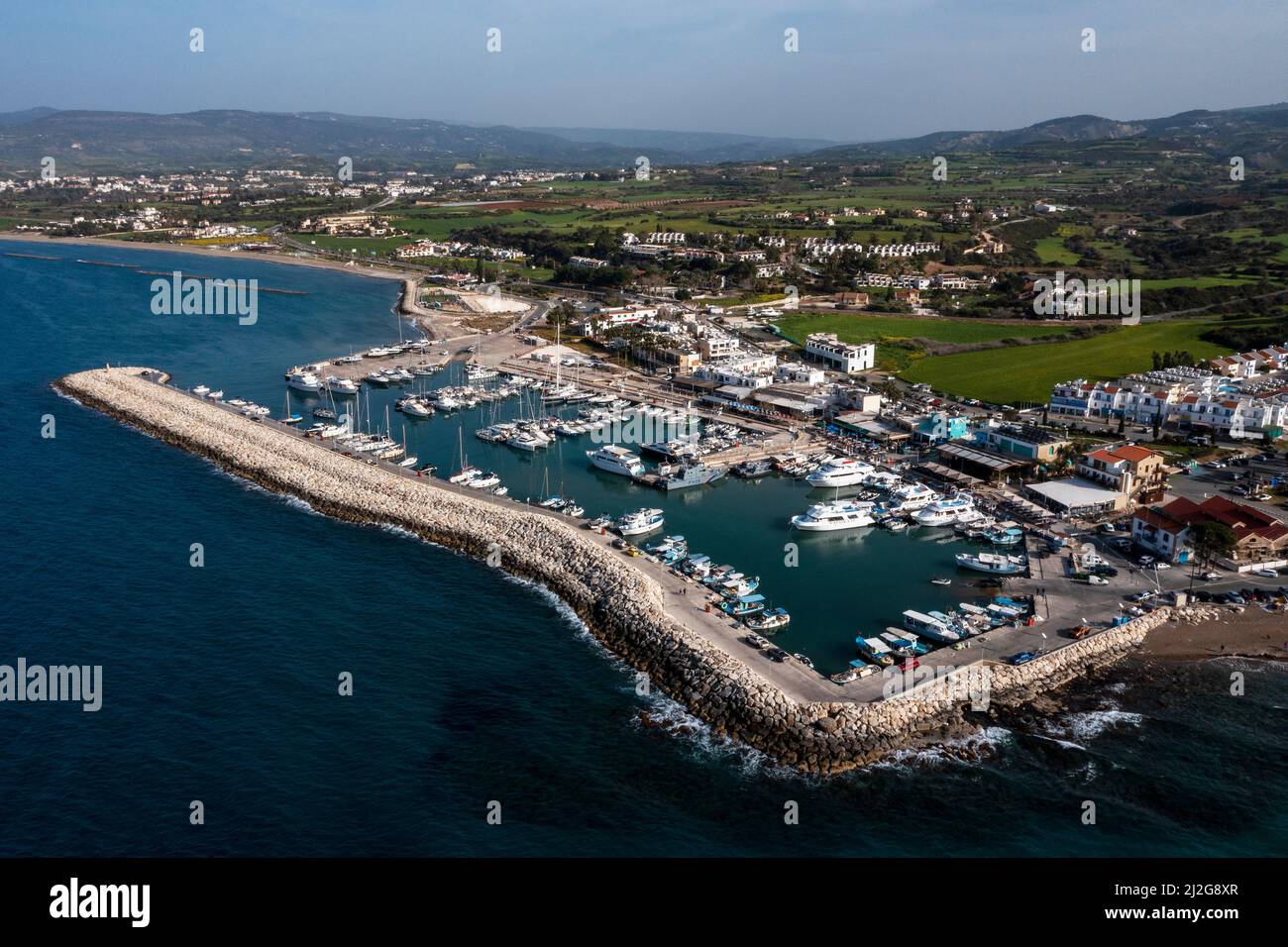Aerial view of Latchi harbour, Republic of Cyprus. Stock Photo