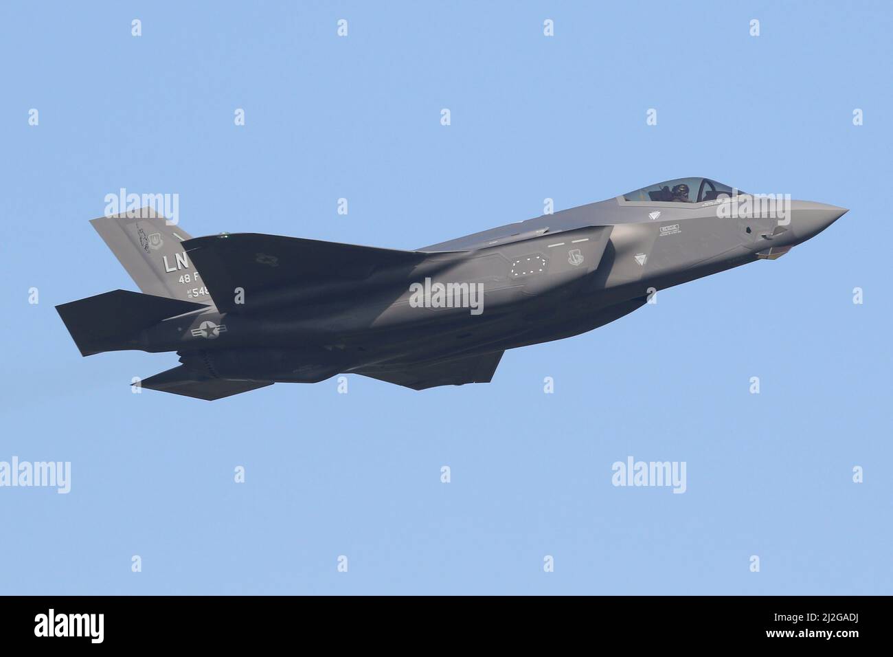 48th Fighter Wing F-35A Lightning II on departure from RAF Lakenheath. Stock Photo