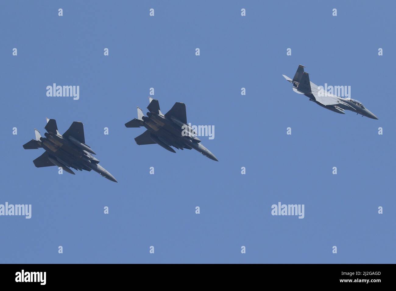 USAF F-15E's at RAF Lakenheath. Stock Photo