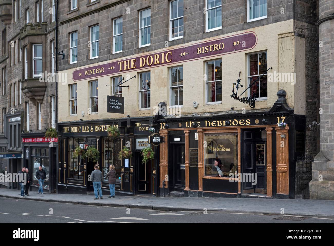 The Doric Bar & Restaurant, and The Hebrides Bar on Market Street in Edinburgh's Old Town. Stock Photo