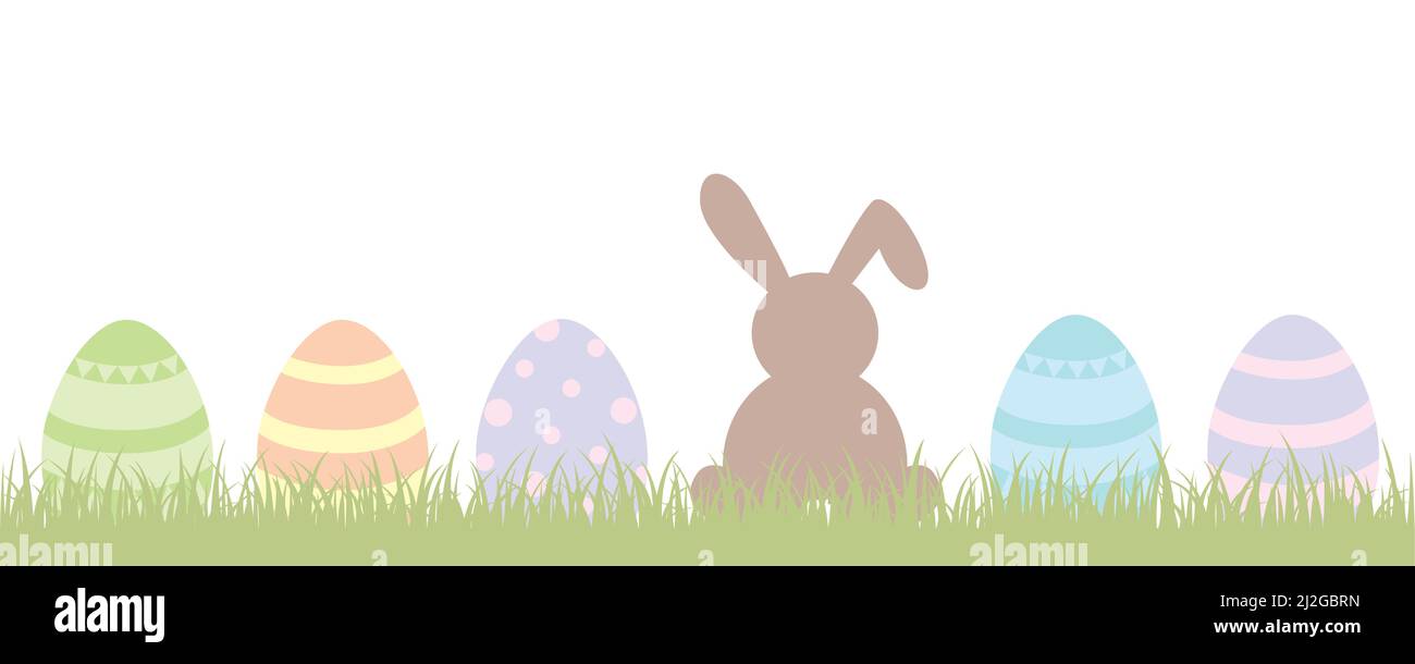 happy easter holiday banner design with pattern eggs on green meadow Stock Vector