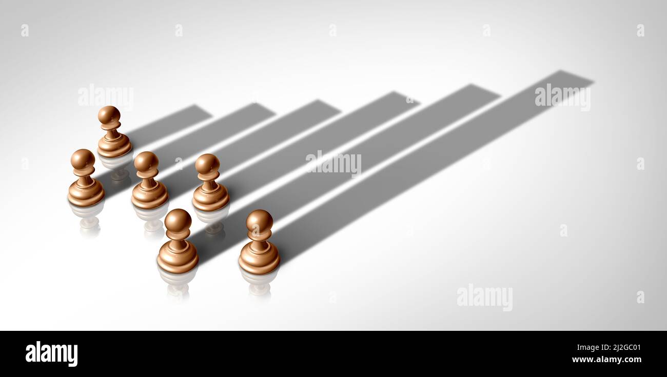 Team Investment strategy and wealth building strategic investing as chess pawn pieces casting a financial chart shadow as a 3D illustration. Stock Photo