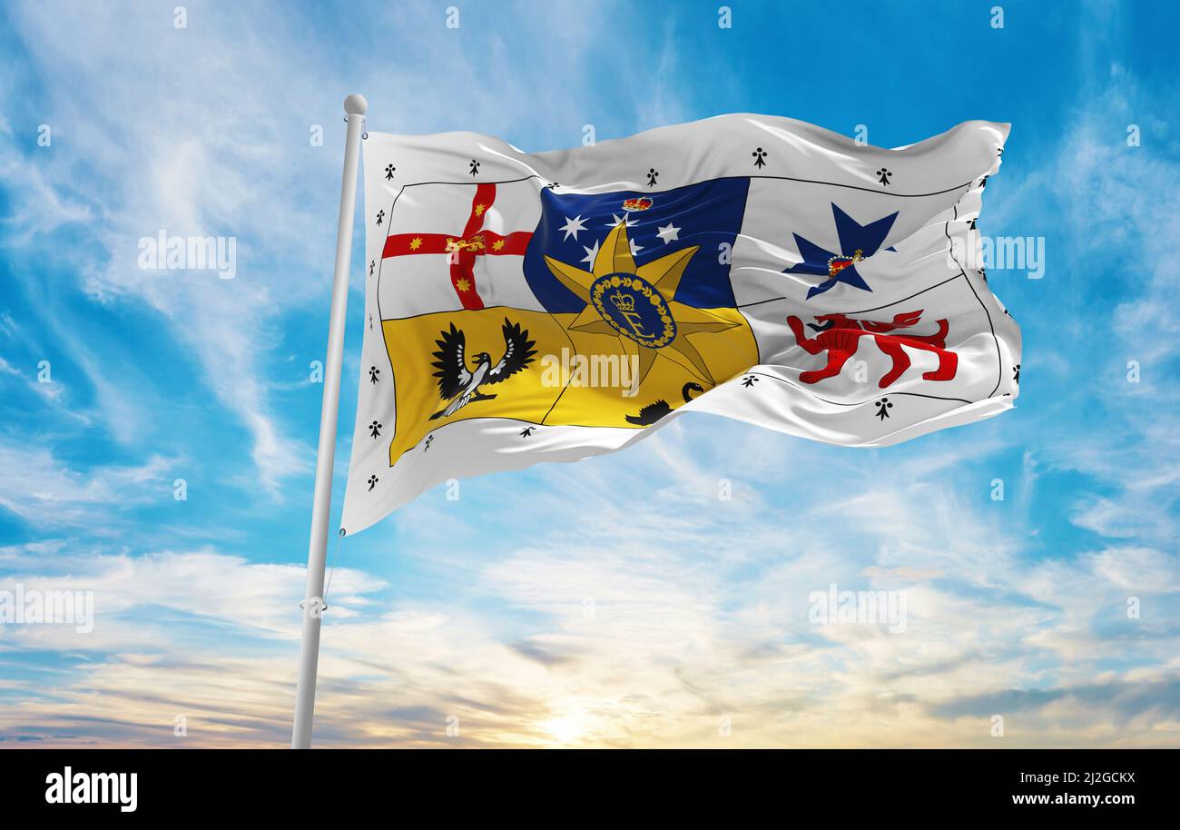 flag of Royal Standard of Australia , Australia at cloudy sky