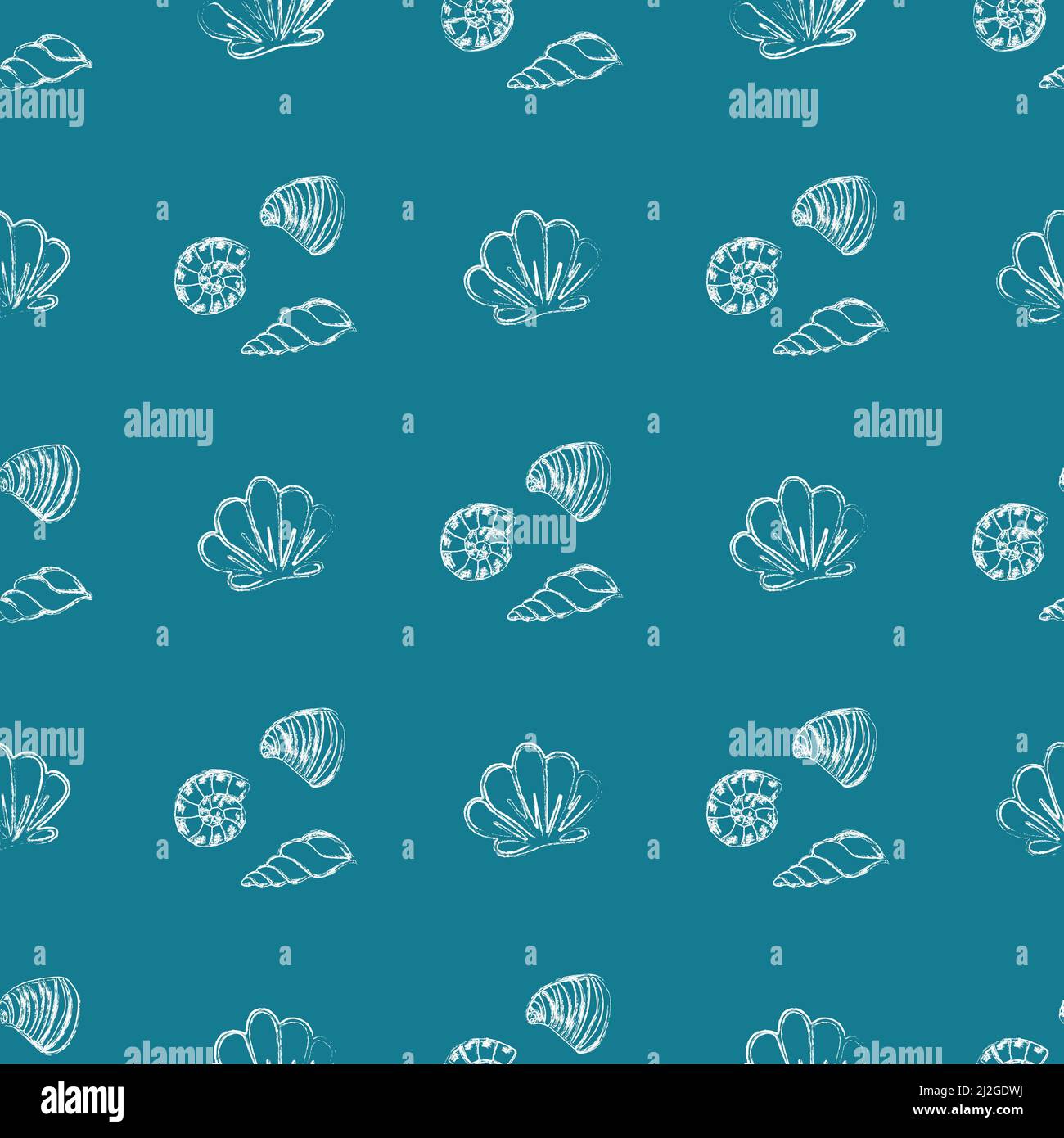 Vector doodles undersea shell seamless pattern. Hand drawn sea elements Stock Vector