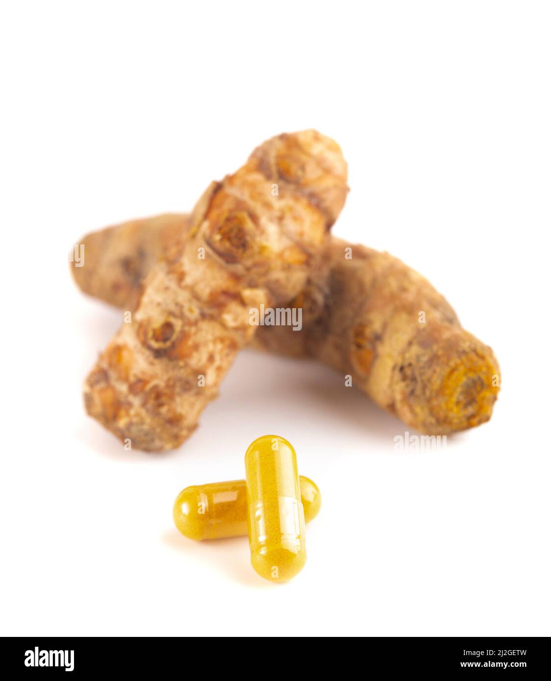 Turmeric in Capsule form Isolated on a White Background Stock Photo Alamy
