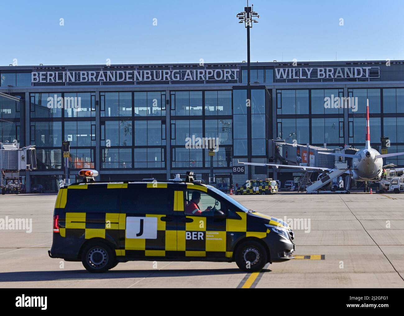 28 March 2022, Brandenburg, Schönefeld: Terminal 1 of the capital city airport Berlin-Brandenburg (BER). Photo: Patrick Pleul/dpa-Zentralbild/ZB Stock Photo