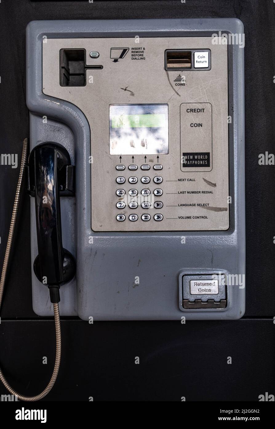 Kingston Upon Thames London UK, April 01 2022, Public Pay Phone For Use With Credit Card Or Cash Payment Close Up With No People Stock Photo