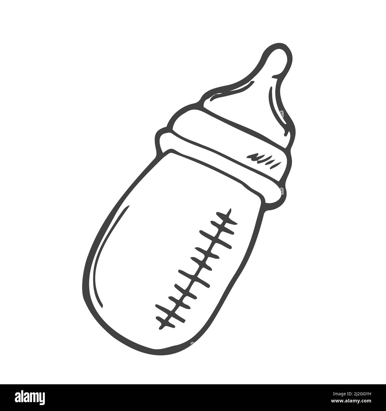 Doodle style baby bottle sketch with milk or formula in vector format. Isolated Stock Vector