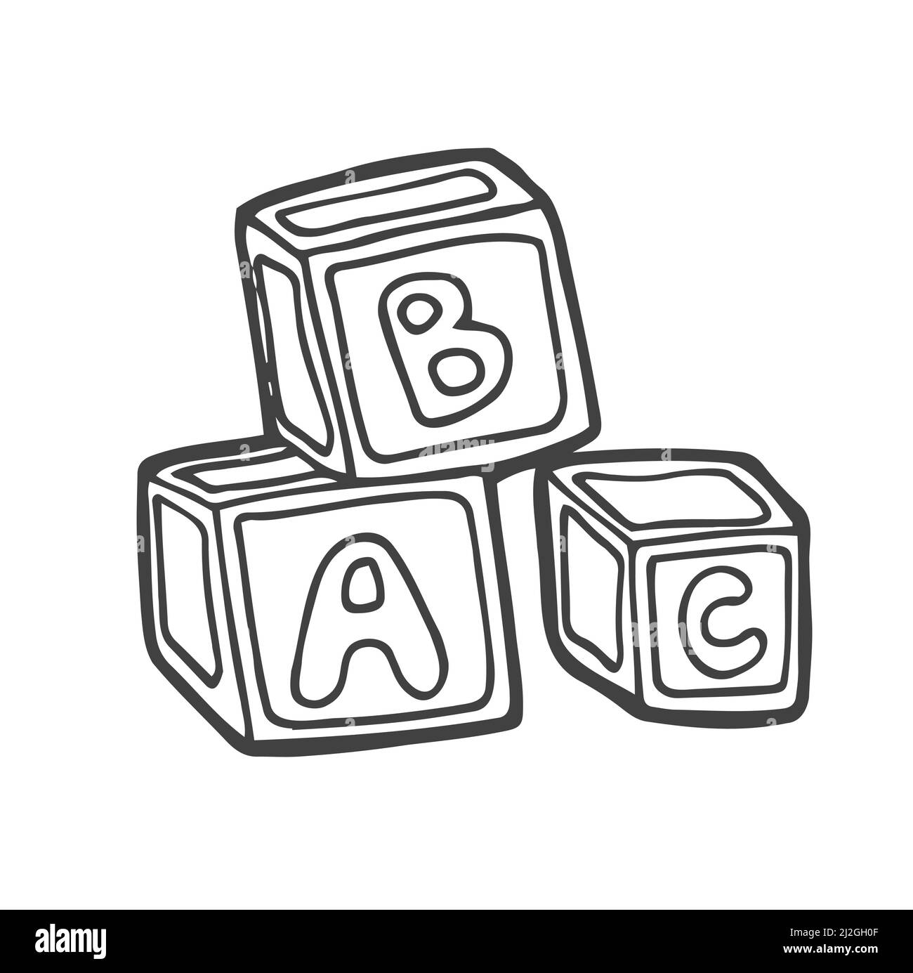 Doodle style children's block toys with alphabet on them in vector format. Isolated Stock Vector