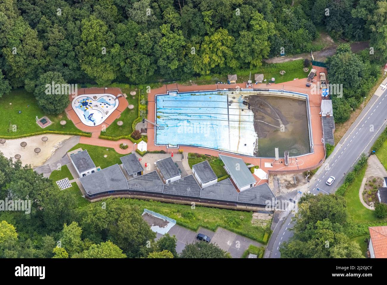 Aerial view, flooding due to heavy rain and mud at the openair