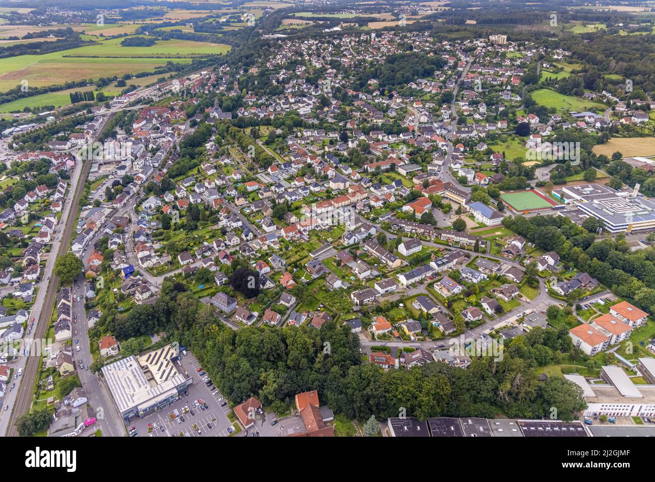 Aerial view, city view and city centre Fröndenberg, Fröndenberg/Ruhr, Ruhr area, North Rhine-Westphalia, Germany, City, DE, Europe, downtown, aerial p Stock Photo