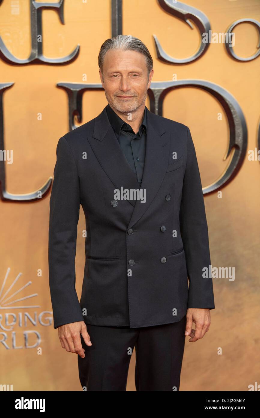 Mads Mikkelsen arrives at the "Fantastic Beasts: The Secret of Dumbledore"  World Premiere at The Royal Festival Hall on March 29, 2022 in London, Engl  Stock Photo - Alamy