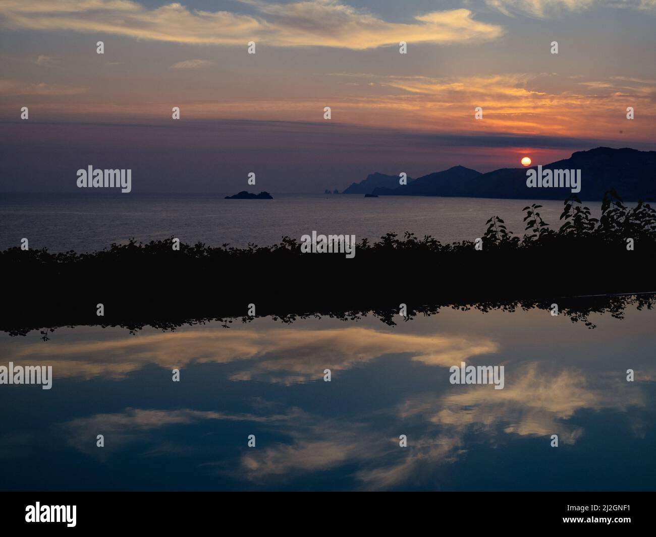 Sunset over the Amalfi peninsula Stock Photo
