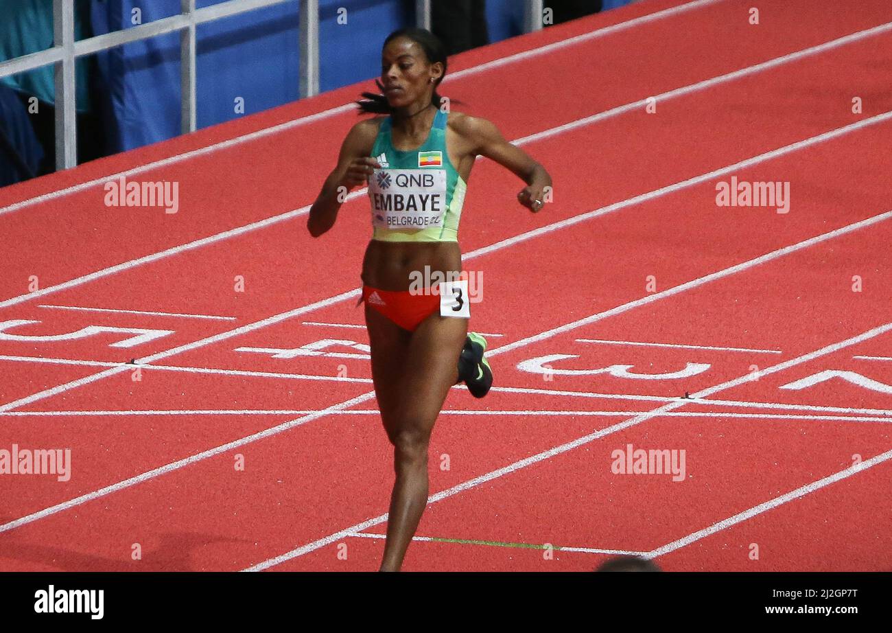 Axumawit EMBAYE of Ethiopia  ,  Heat 1500 M Women during the World Athletics Indoor Championships 2022 on March 18, 2022 at Stark Arena in Belgrade, Serbia - Photo Laurent Lairys Stock Photo