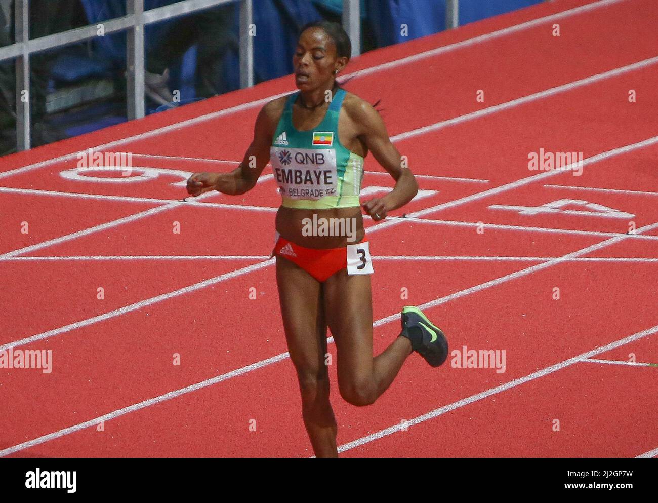 Axumawit EMBAYE of Ethiopia  ,  Heat 1500 M Women during the World Athletics Indoor Championships 2022 on March 18, 2022 at Stark Arena in Belgrade, Serbia - Photo Laurent Lairys Stock Photo