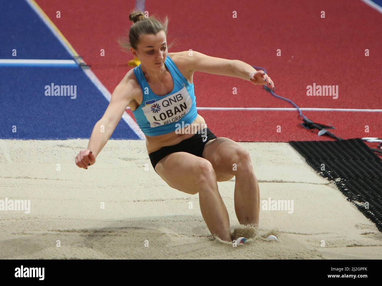 Yuliya LOBAN of Ukraine   Long Jump PENTATHLON  Women during the World Athletics Indoor Championships 2022 on March 18, 2022 at Stark Arena in Belgrade, Serbia - Photo Laurent Lairys Stock Photo