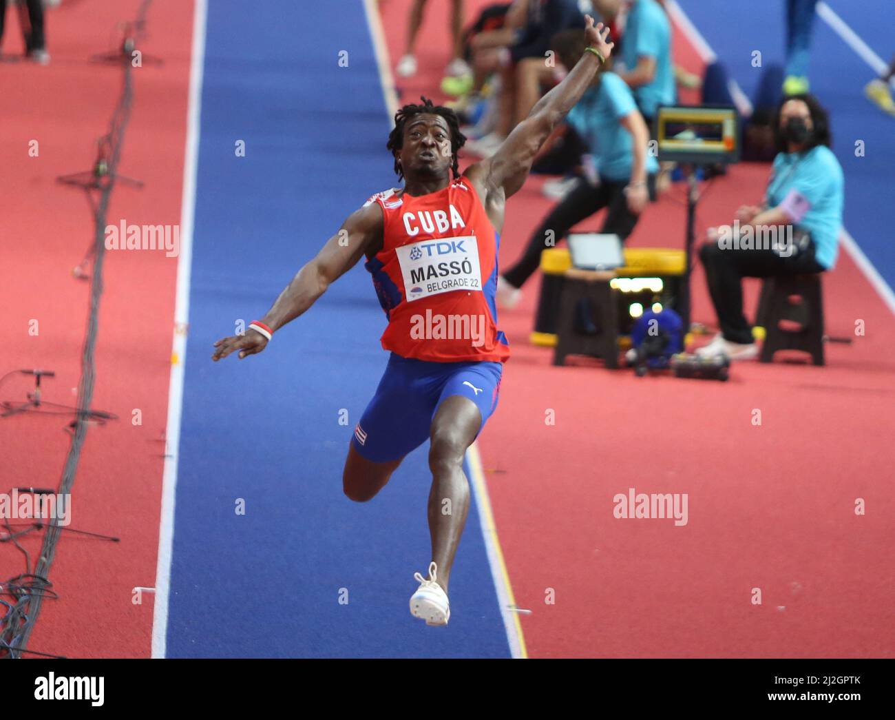 Maykel MASSÓ of Cuba Final Long Jump Men during the World Athletics Indoor  Championships 2022 on March 18, 2022 at Stark Arena in Belgrade, Serbia -  Photo Laurent Lairys Stock Photo - Alamy