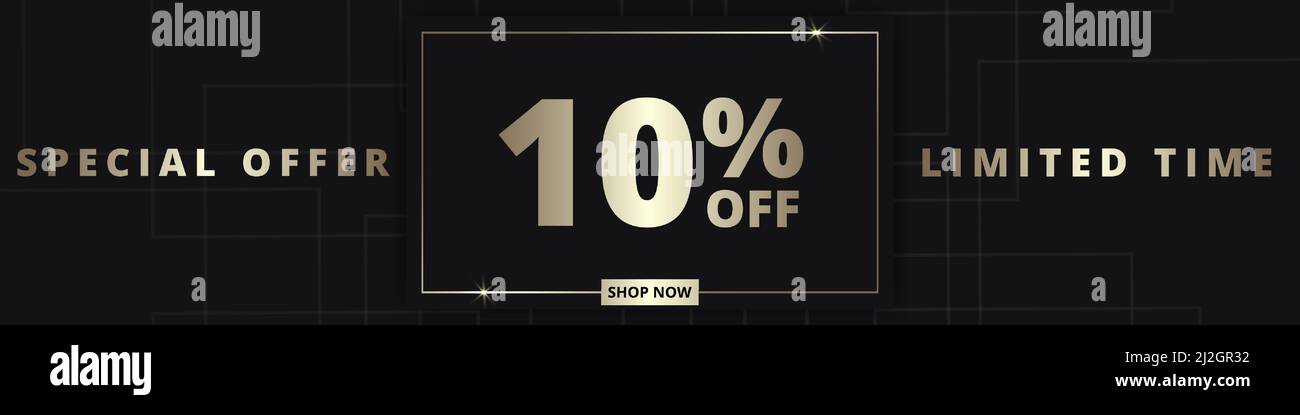 10off sale banner. Special offer limited time 10 percent off. Sale discount offer. Luxury promotion banner with golden typography ten percent discount Stock Vector