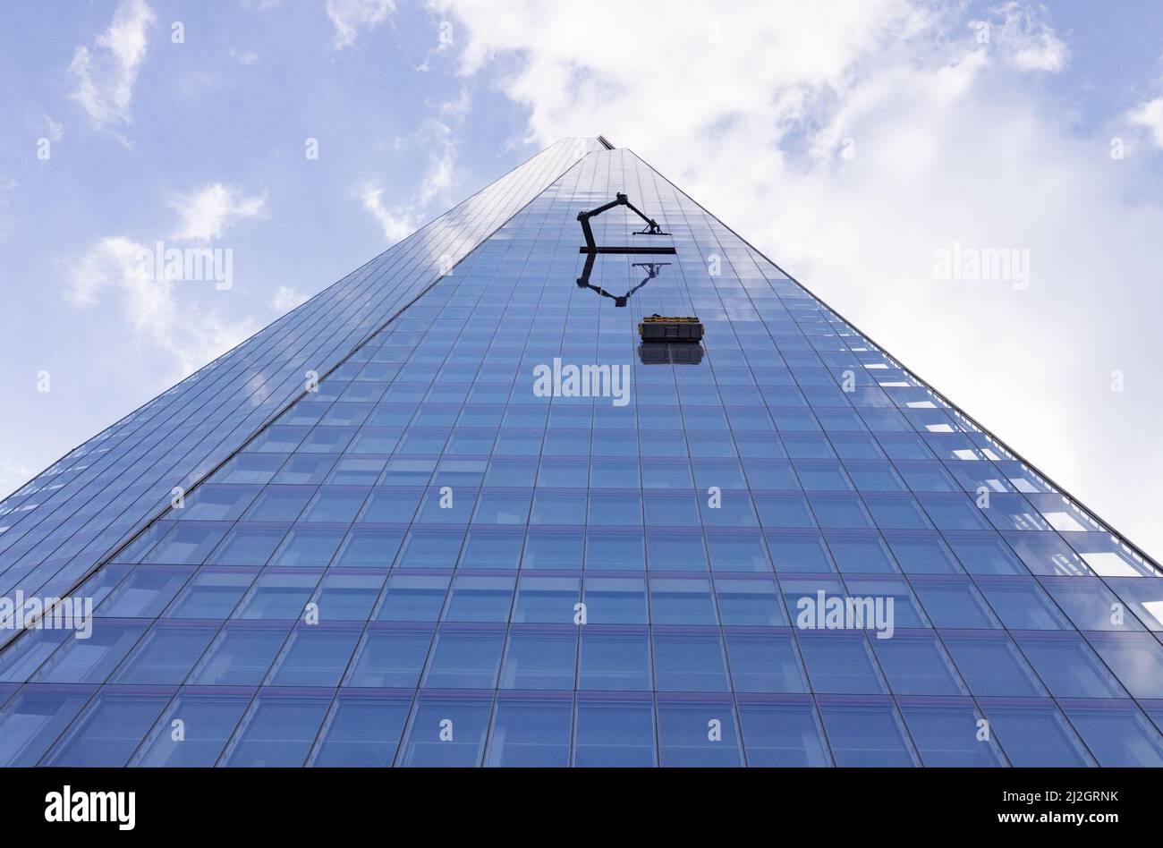 London skyscrapers; The Shard London, looking up to a blue sky, London Shard skyscraper, Modern architecture, Central London UK Stock Photo