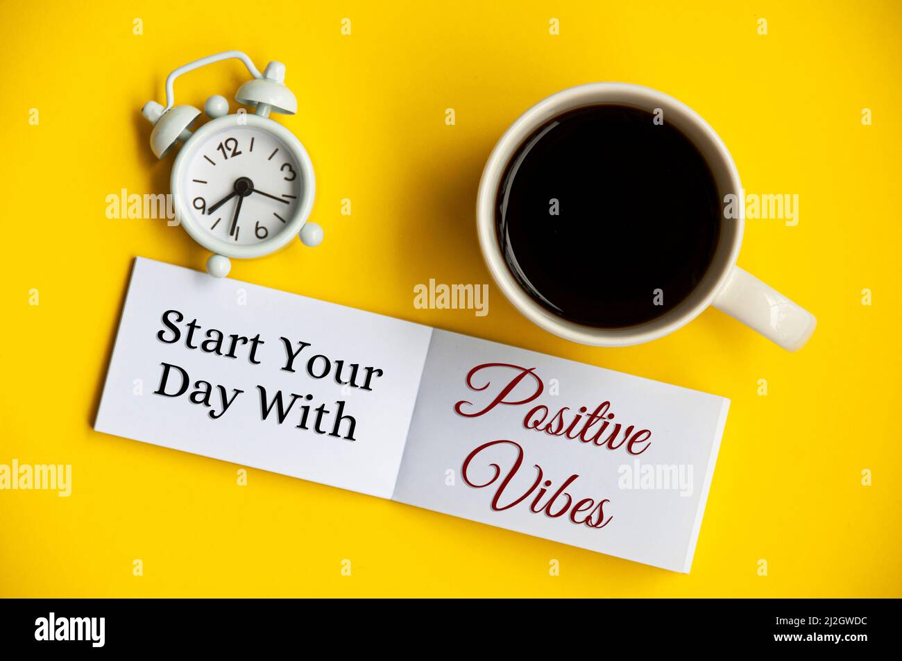 Inspirational quotes start you day with positive vibes. Stock Photo
