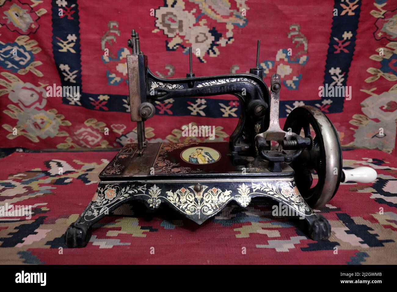 PIROT, SERBIA - JULY 27, 2017: antique sewing machine Queen Margherita of Savoy in Old House Hristic Family in Pirot, Serbia Stock Photo