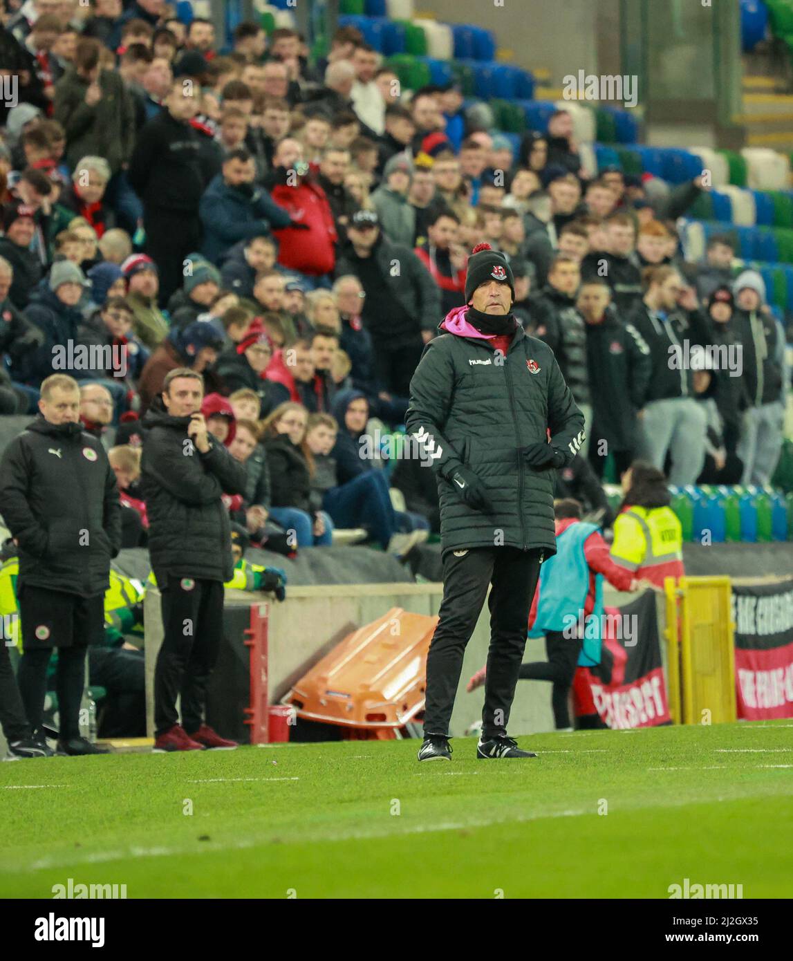 Irish cup final cliftonville manager hires stock photography and