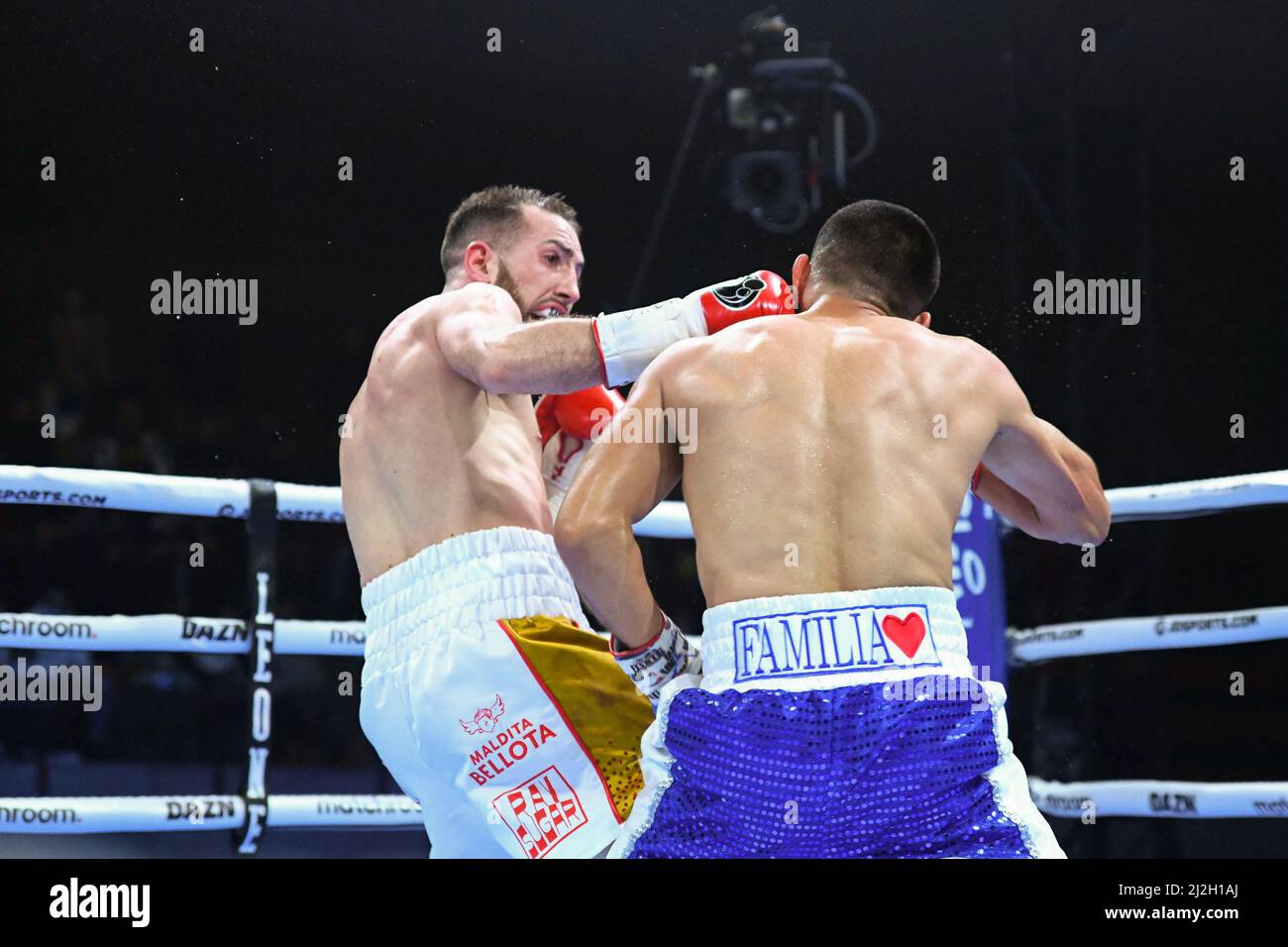 BARCELONA, SPAIN APRIL 1 (LR) Sandor Martin punches Jose Felix Jr