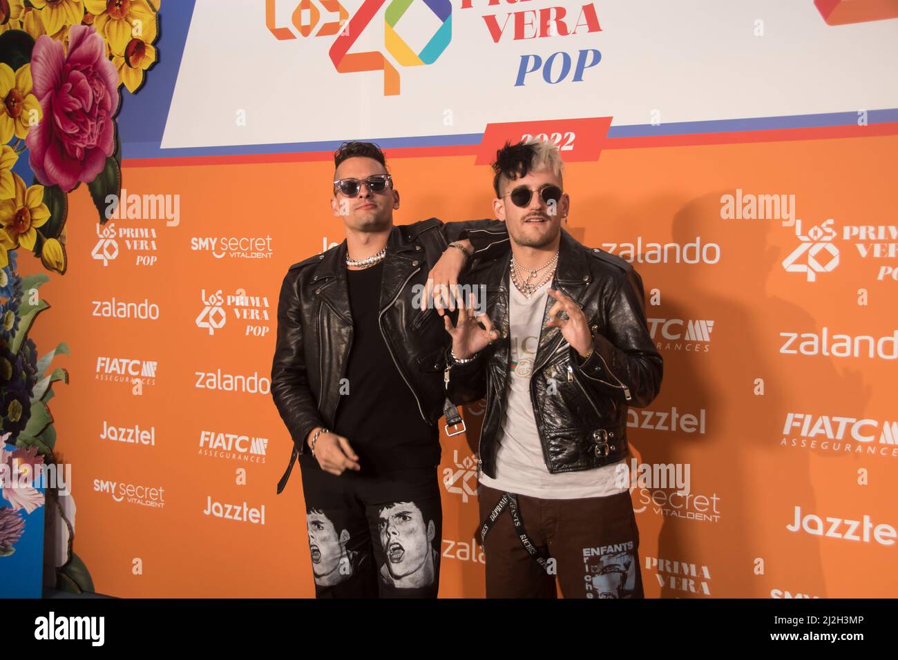In the picture Mau and Ricky. LOS40 Primavera Pop is starting now and we know it because the hosts have begun to arrive early to receive all the guests who have made this night an unforgettable moment. Stock Photo