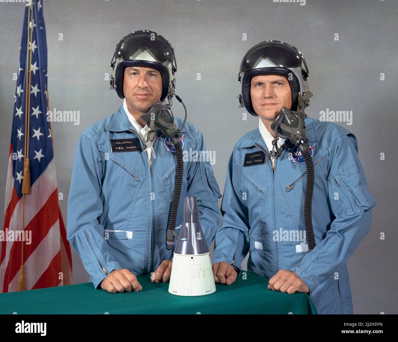 The crew of Gemini 7 Jim Lovell and Frank Borman Stock Photo