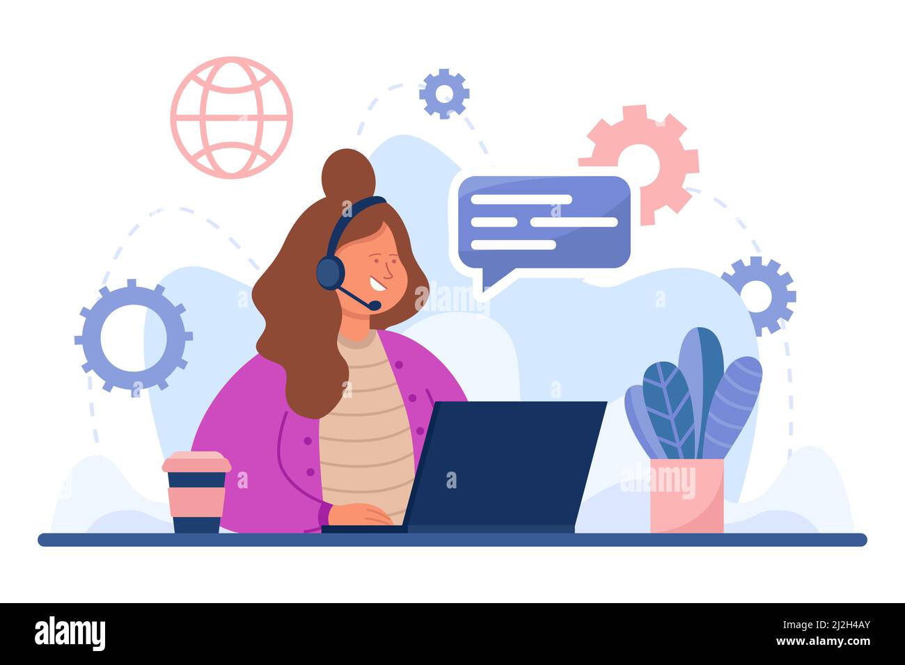 Call center manager taking calls. Flat vector illustration. Support