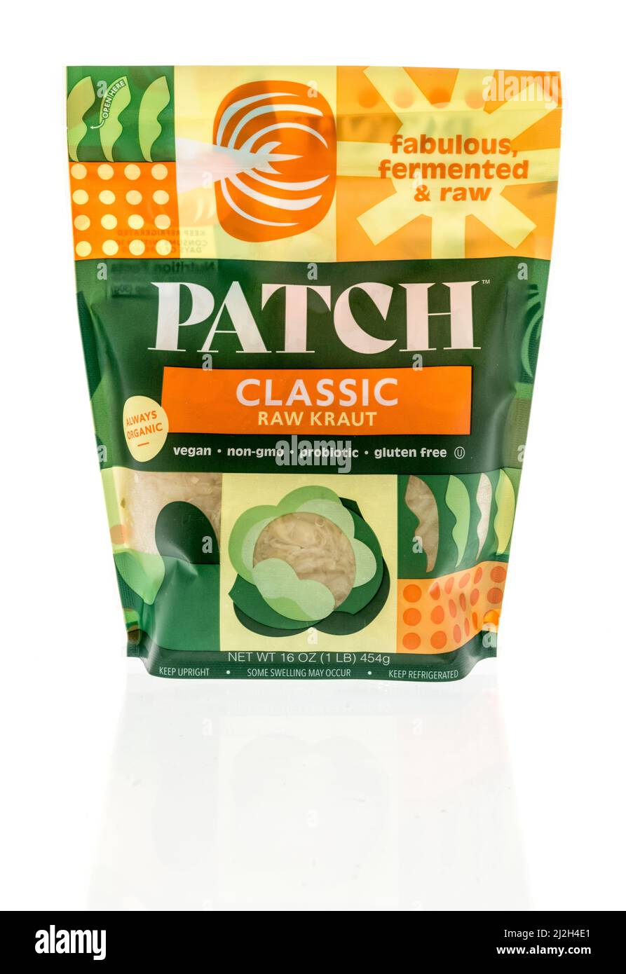 Winneconne, WI -1 April 2022: A package of patch classic raw cut kraut sauerkraut on an isolated background Stock Photo