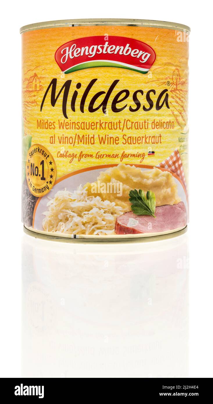 WWinneconne, WI -1 April 2022: A package of Hengstenberg mildessa sauerkraut on an isolated background Stock Photo