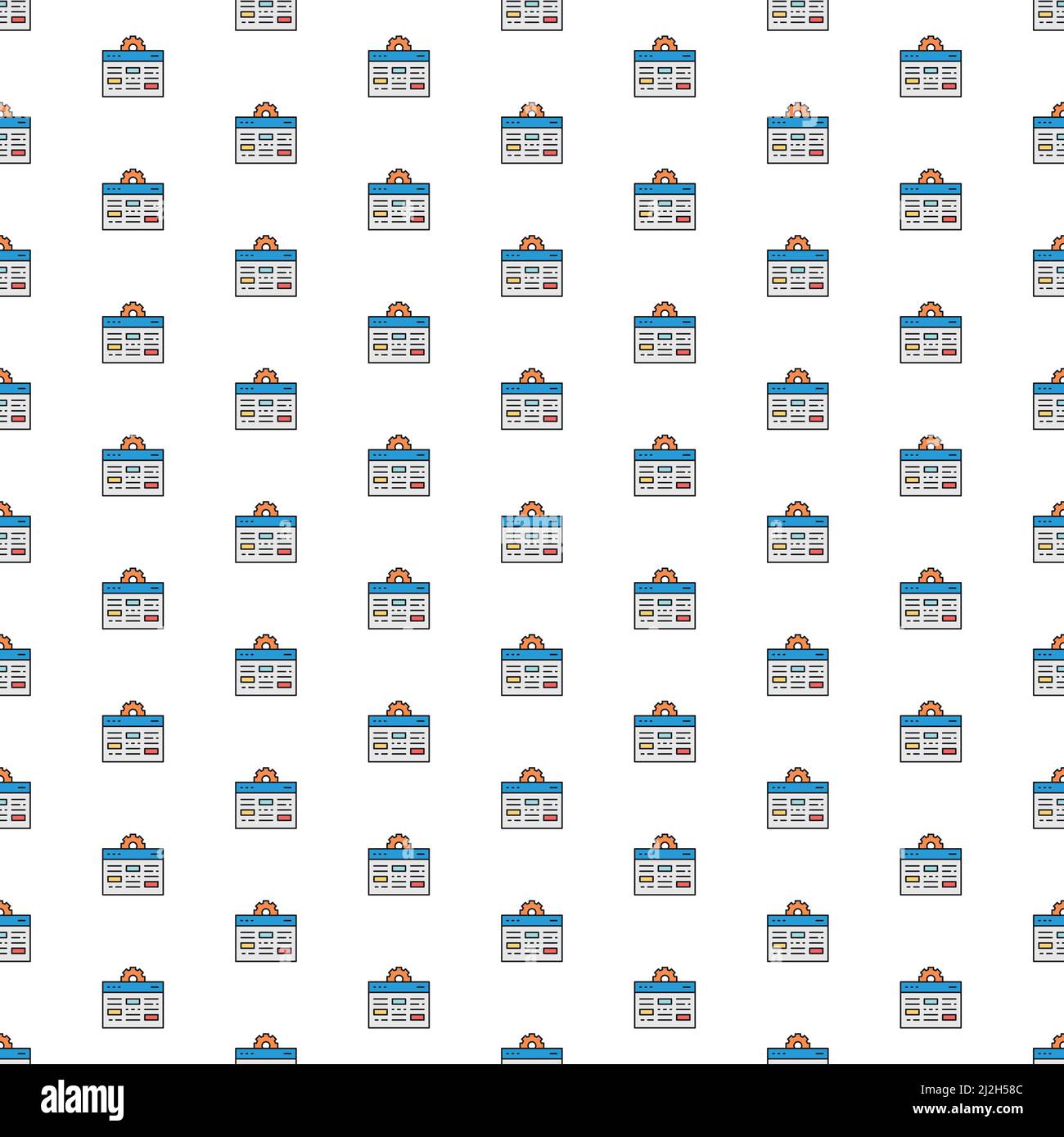Vector webpage with gear, browser repair, website optimization pattern with various icons. Stock Vector