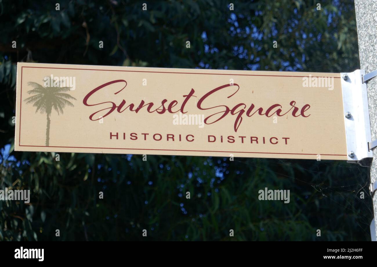 Los Angeles, California, USA 14th March 2022 A general view of atmosphere of Sunset Square Historic District Sign on March 14, 2022 in Los Angeles, California, USA. Photo by Barry King/Alamy Stock Photo Stock Photo
