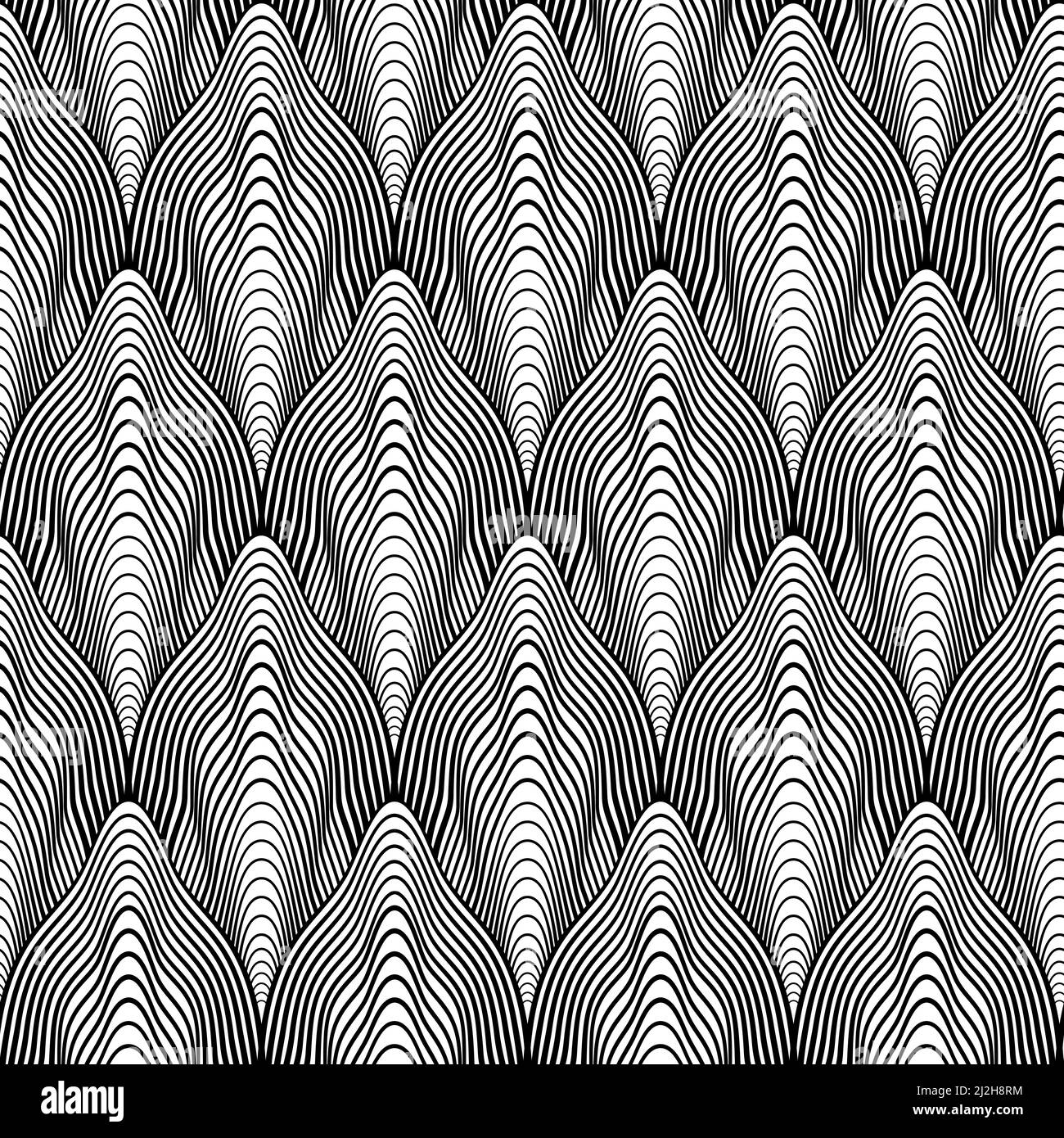 Black and White Abstract Line Art Vector Seamless Pattern Stock Vector