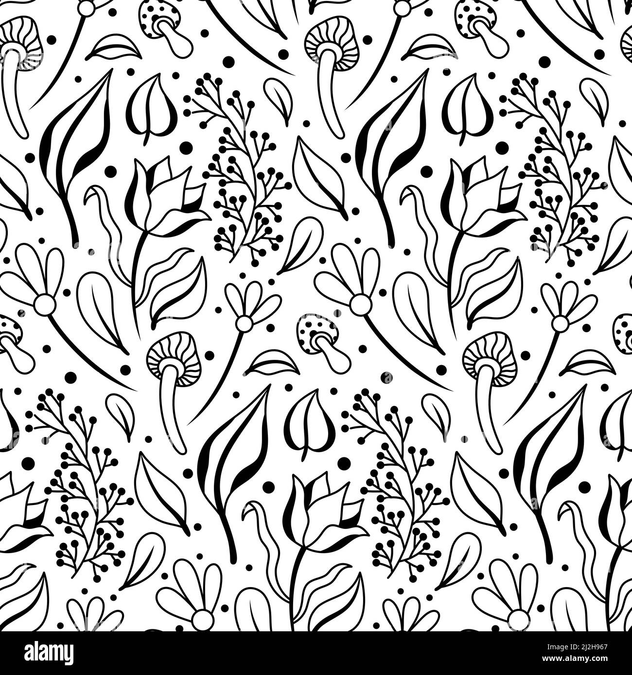 Black and White Floral Vector Seamless Pattern Stock Vector Image & Art