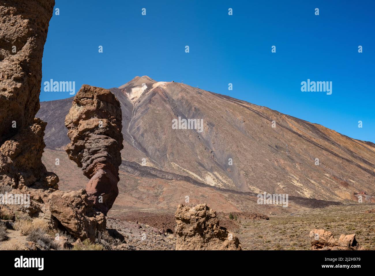 Teide National Park Tenerife with Volcano and the rock formation, called Finger of god. Stock Photo