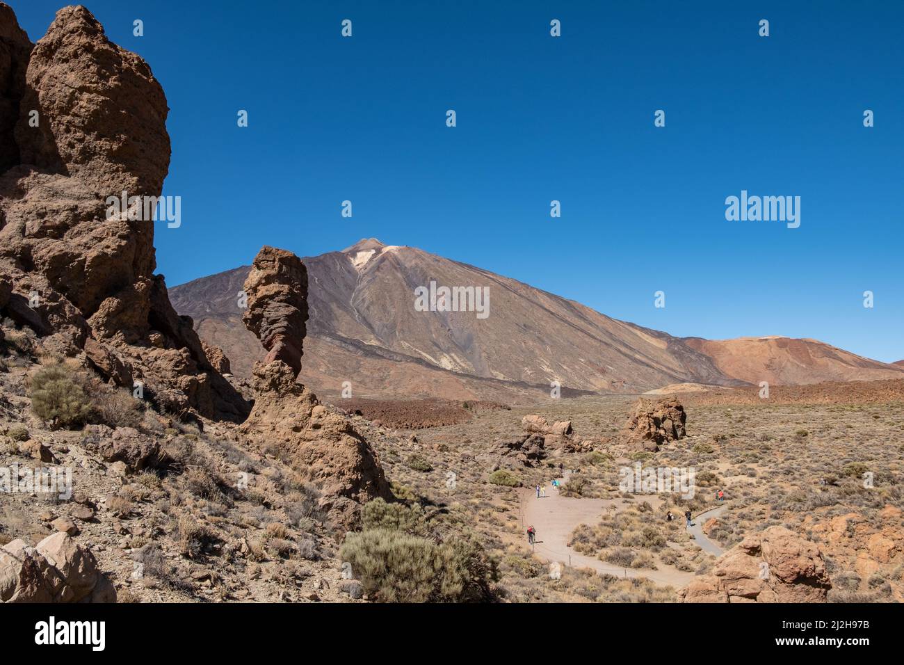 Teide National Park Tenerife with Volcano and the rock formation, called Finger of god. Stock Photo