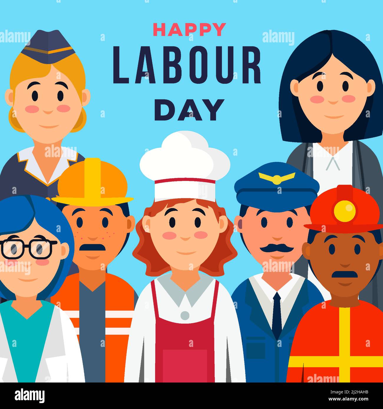 labour day flat design illustration with A group of people of different professions Stock Vector