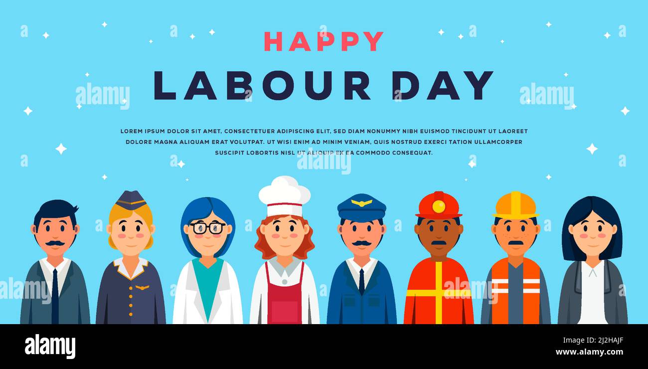 labour day flat design background illustration with A group of people of different professions Stock Vector
