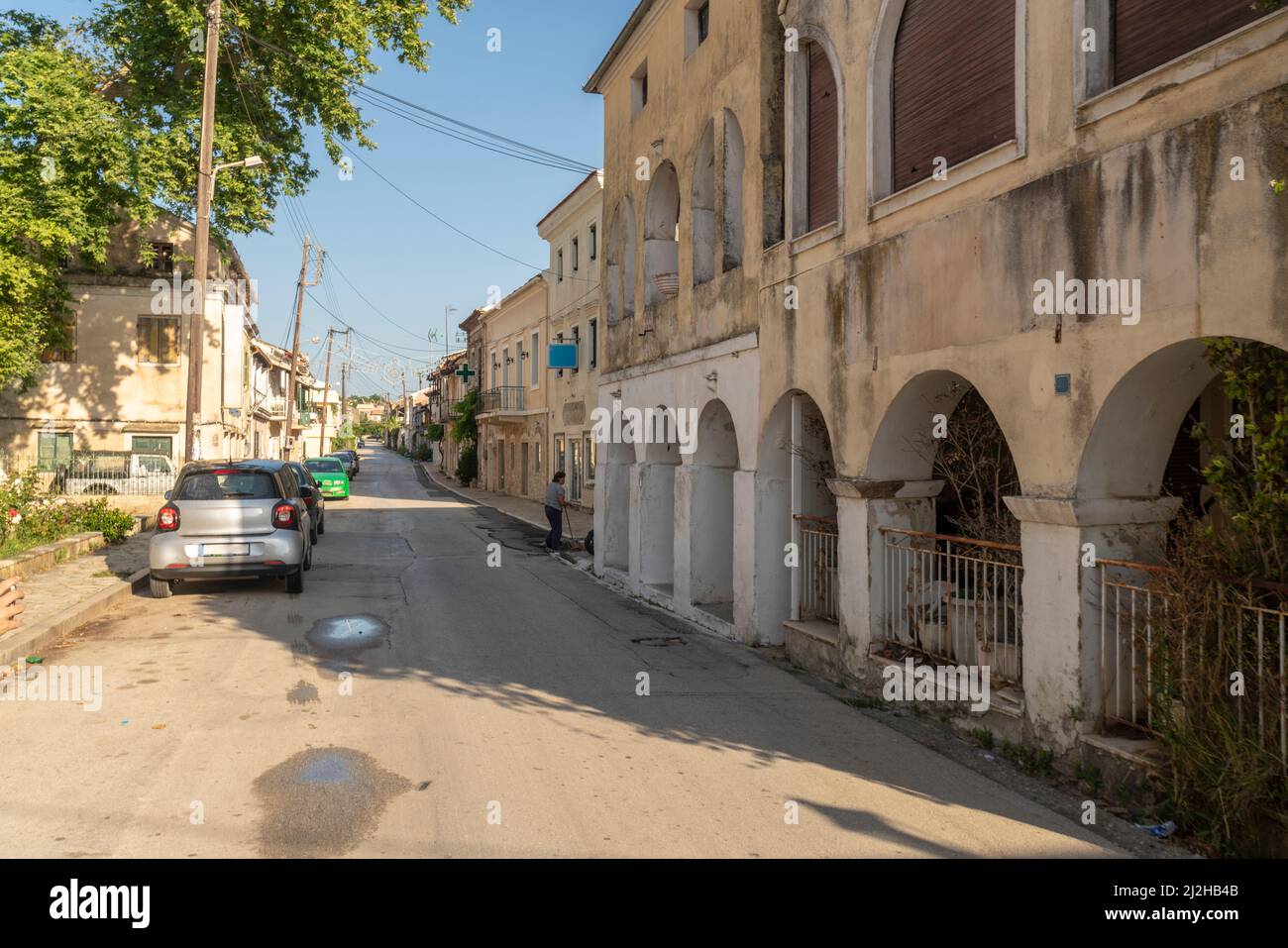 Greece, Lefkimmi, Old buildings and street Stock Photo