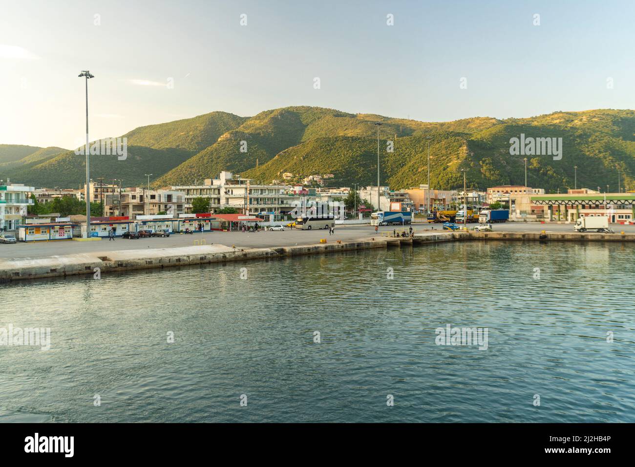 Greece, Igoumenitsa, Ferry terminal and green hills Stock Photo Alamy