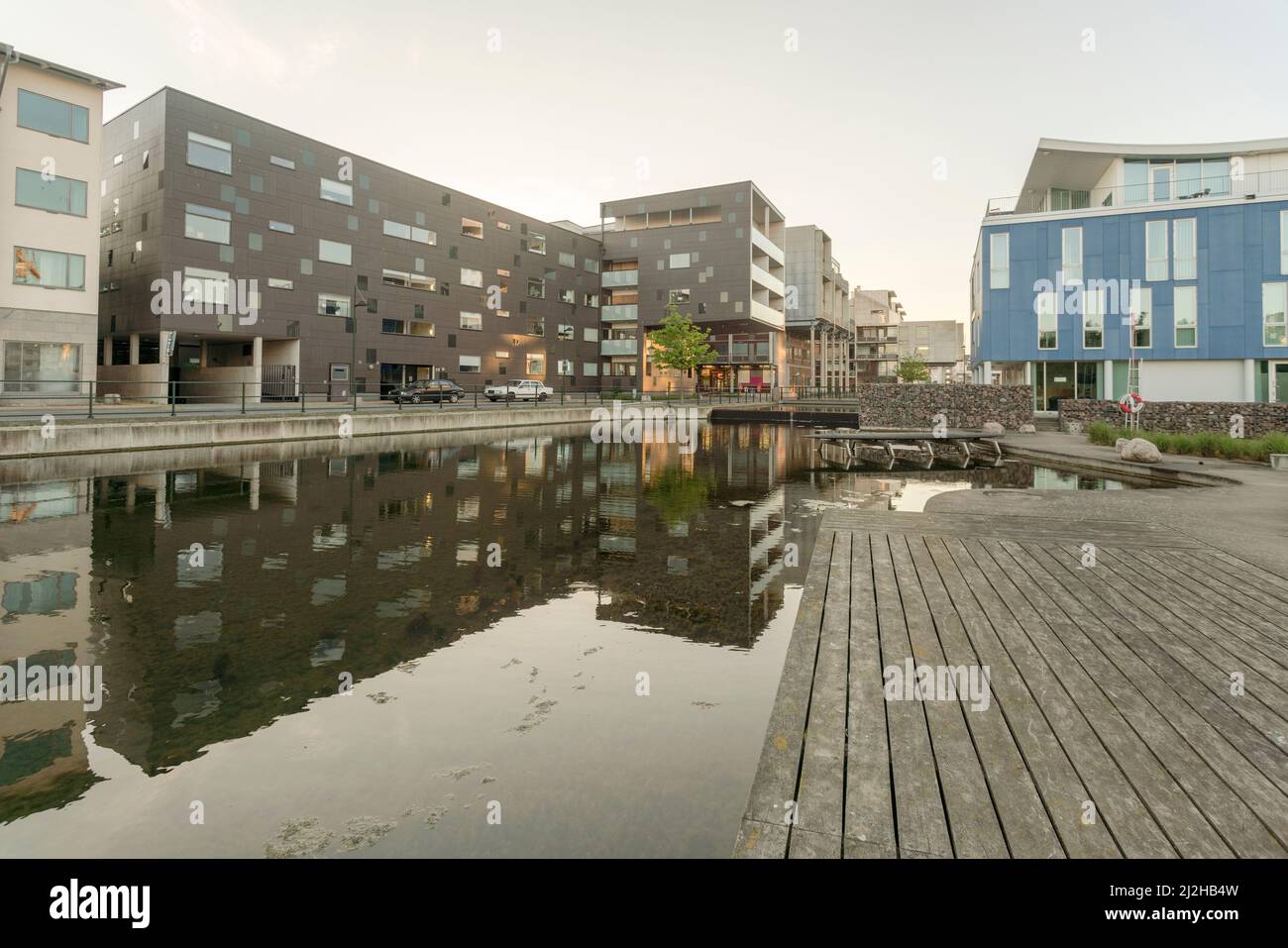 Sweden, Malmo, Modern residential houses at newÊNyhavnÊharbor Stock Photo