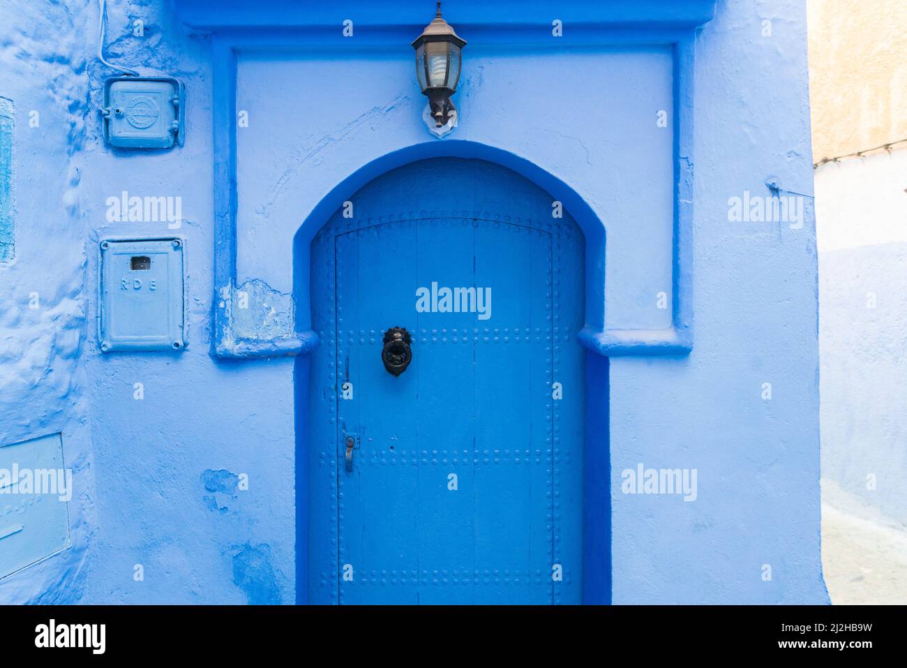 Morocco, Chefchaouen, Doors of traditional blue house Stock Photo