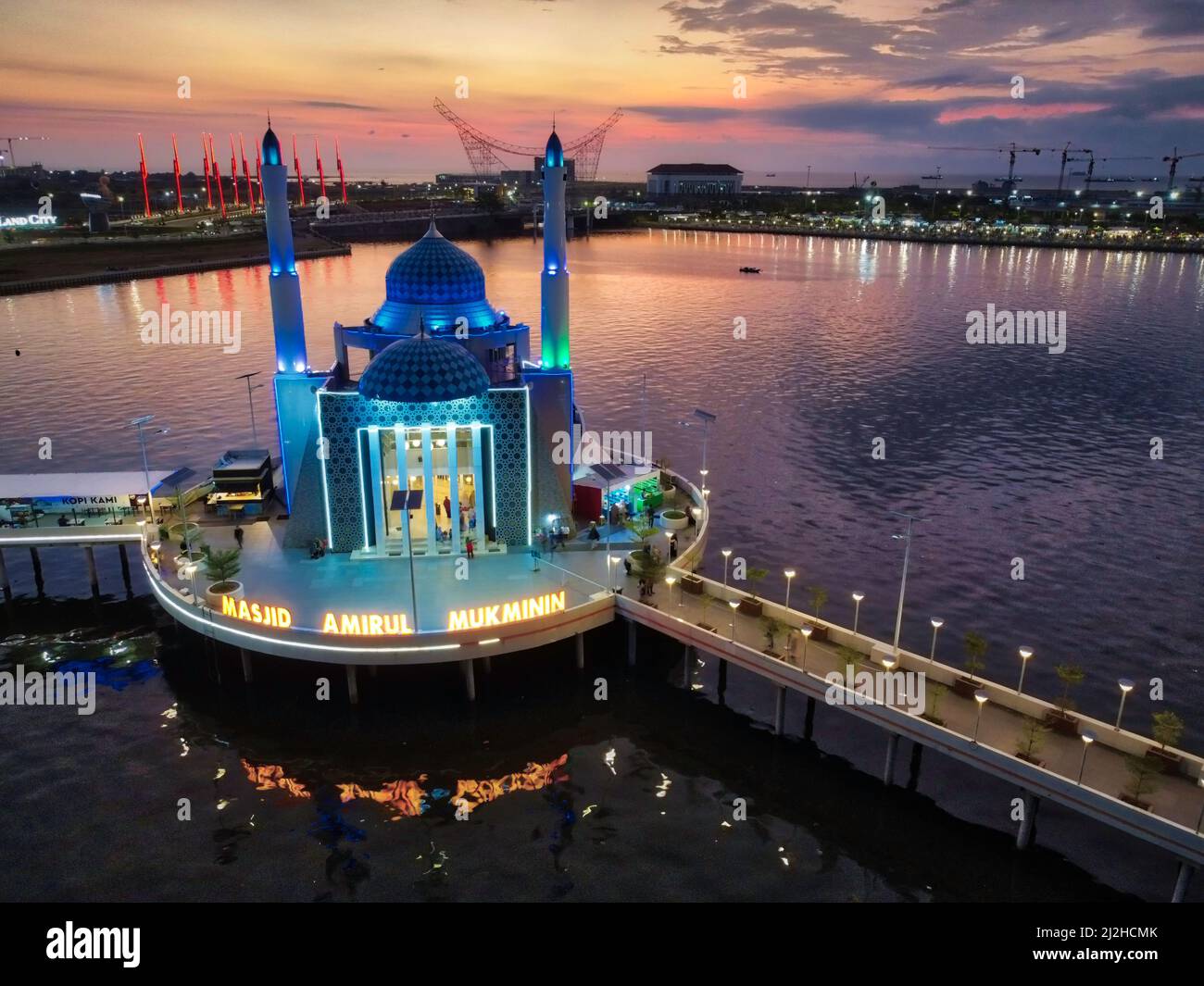 Being called the Amirul Mukminin Mosque, this mosque was built with the concept of a floating mosque. The Amirul Mukminin Mosque is built on a pile of Stock Photo