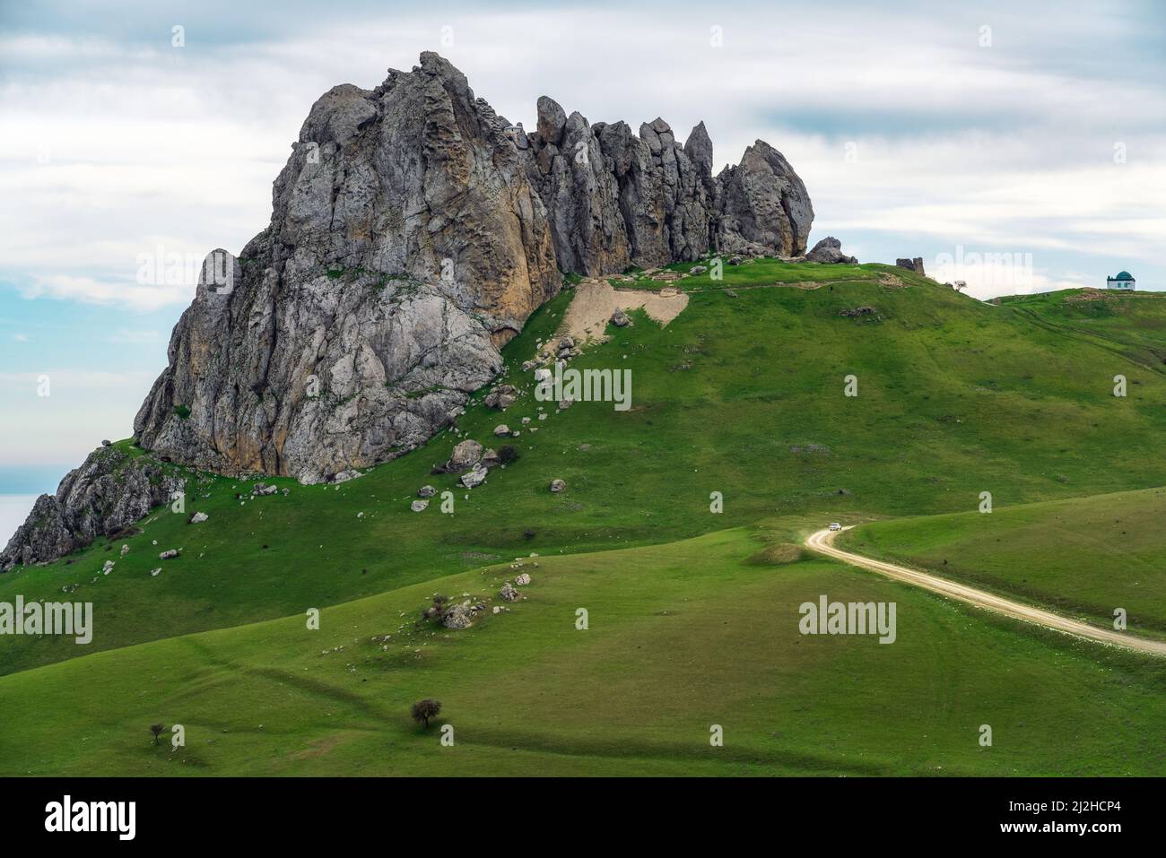 Rocky peak of holy mountain Beshbarmag located in Azerbaijan Republic Stock Photo